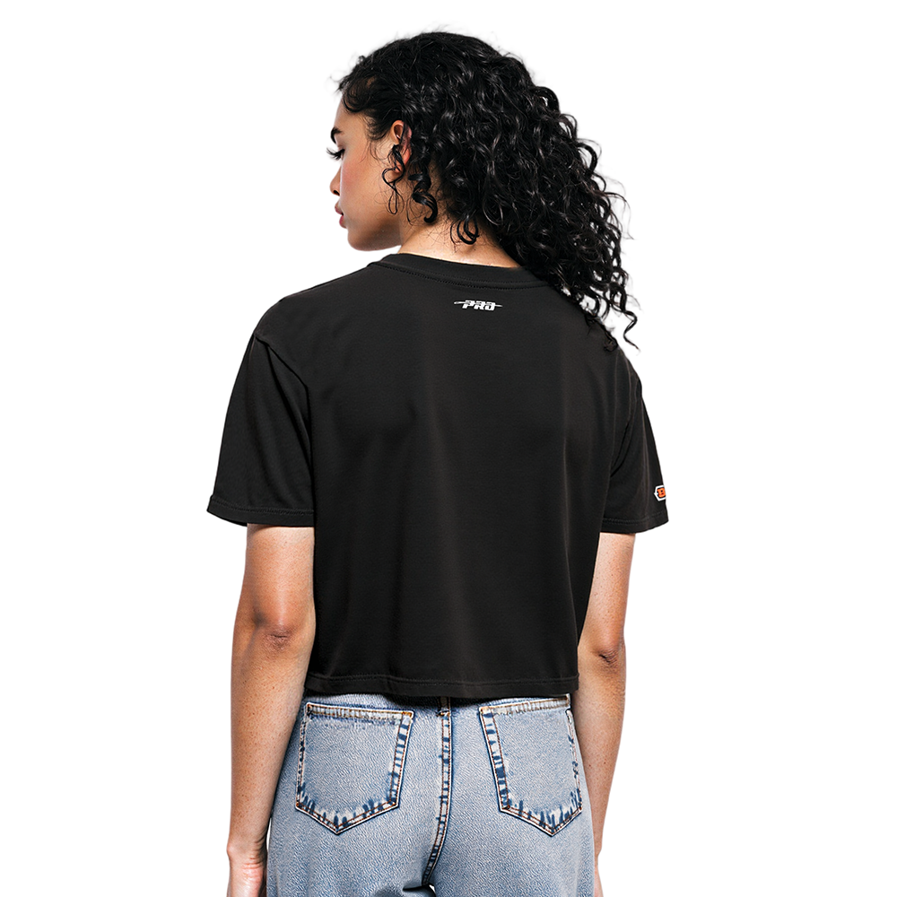 NFL CINCINNATI BENGALS SCRIPT TAIL WOMEN'S SJ BOXY TEE (BLACK)