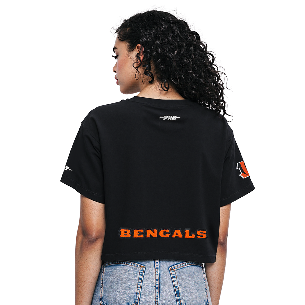 NFL CINCINNATI BENGALS JOE BURROW #9 CLASSIC PNN WOMEN'S SJ BOXY TEE (BLACK)