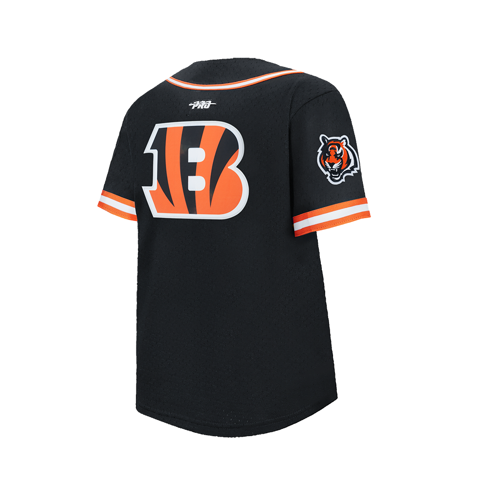 NFL CINCINNATI BENGALS CLASSIC BIG BOY'S MESH BUTTON DOWN SHIRT (BLACK/ORANGE)