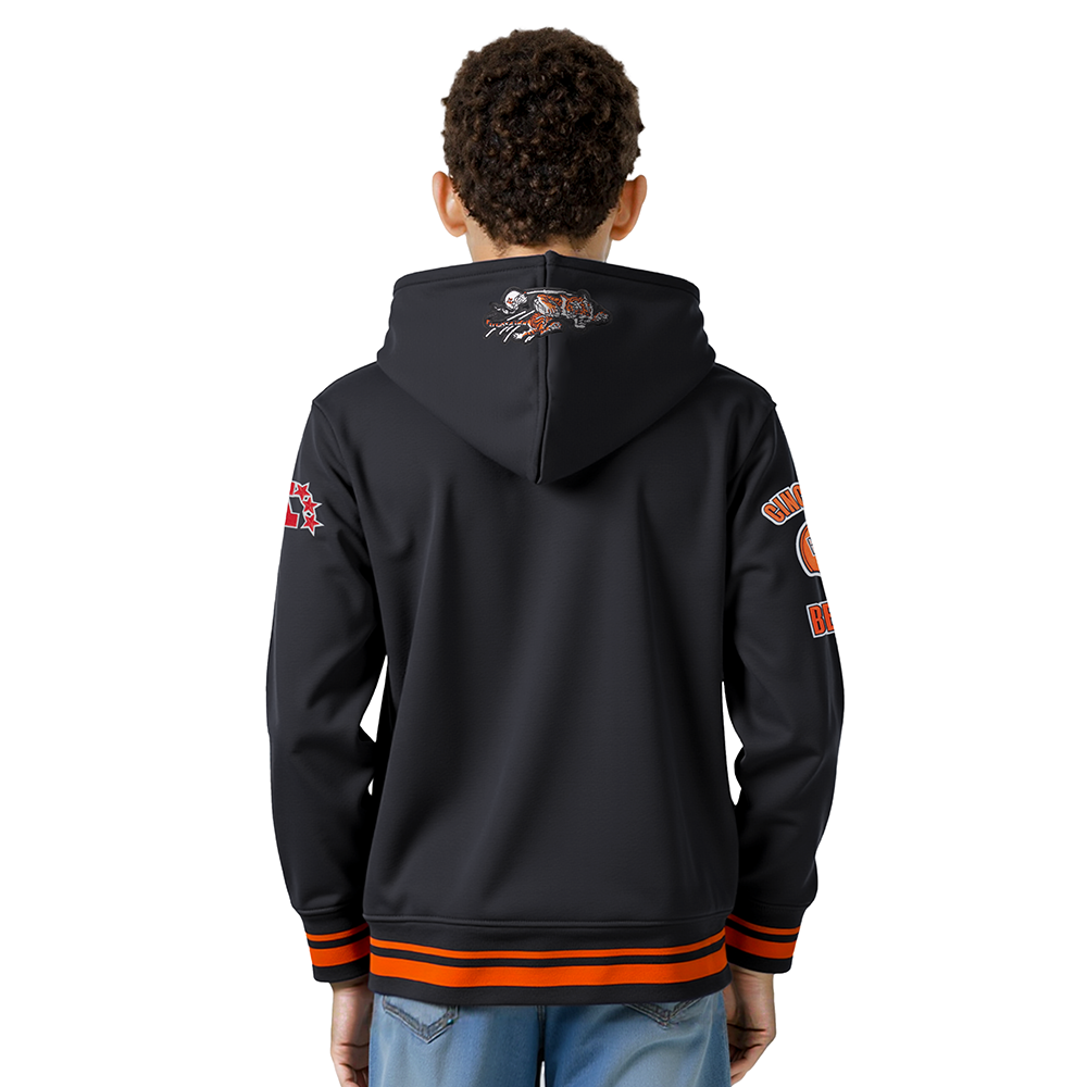 NFL CINCINNATI BENGALS RETRO CLASSIC BIG BOYS RIB FLEECE PULLOVER HOODIE (BLACK/ORANGE)