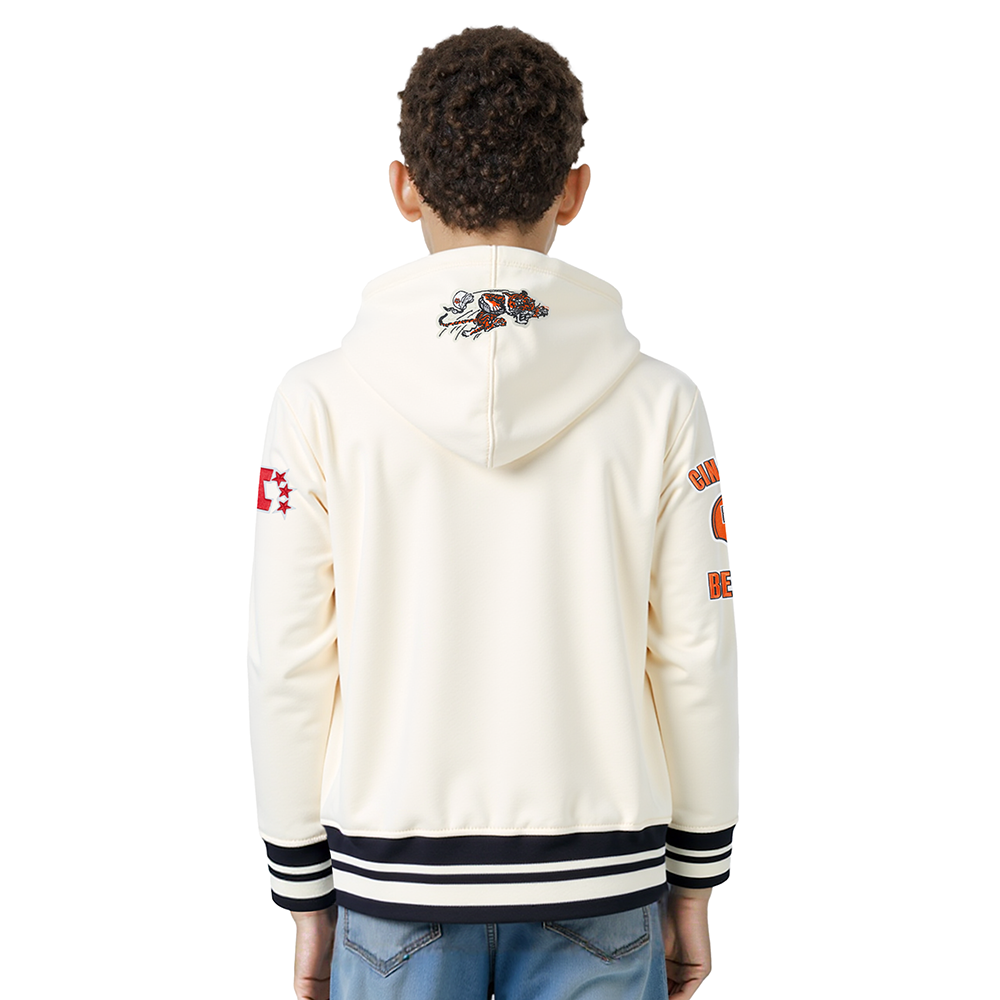 NFL CINCINNATI BENGALS RETRO CLASSIC BIG BOY'S RIB FLC PO HOODIE (EGGSHELL/ BLACK)