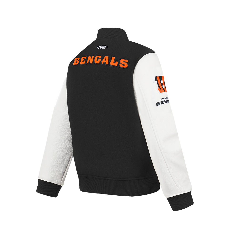 NFL CINCINNATI BENGALS CLASSIC CHENILLE BIG BOY'S WOOL VARSITY JACKET (BLACK/WHITE)