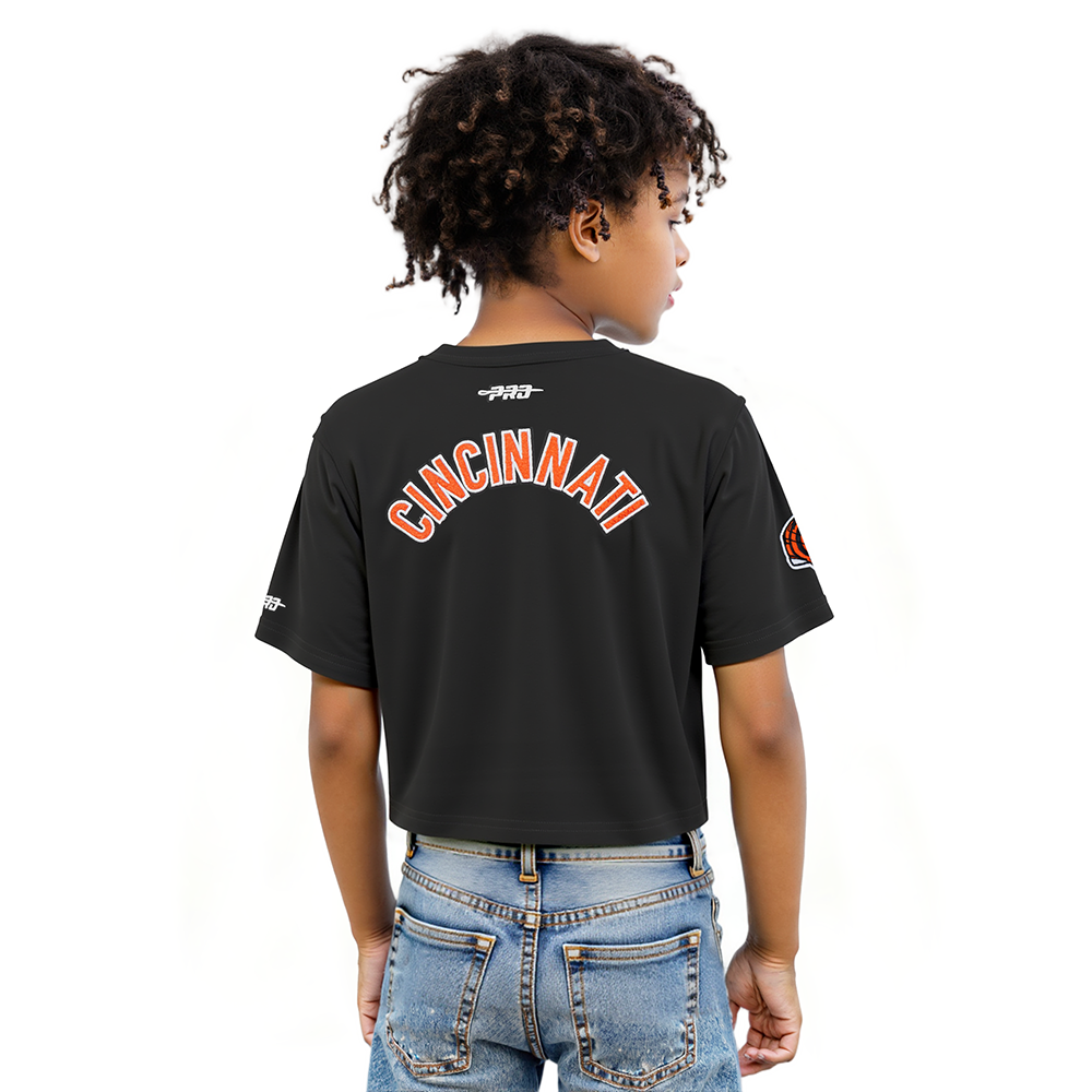 NFL CINCINNATI BENGALS CLASSIC BIG GIRLS SHORT SLEEVE BOXY TEE (BLACK)