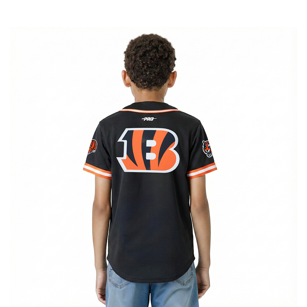 NFL CINCINNATI BENGALS CLASSIC LITTLE BOY'S MESH BUTTON DOWN SHIRT (BLACK/ORANGE)