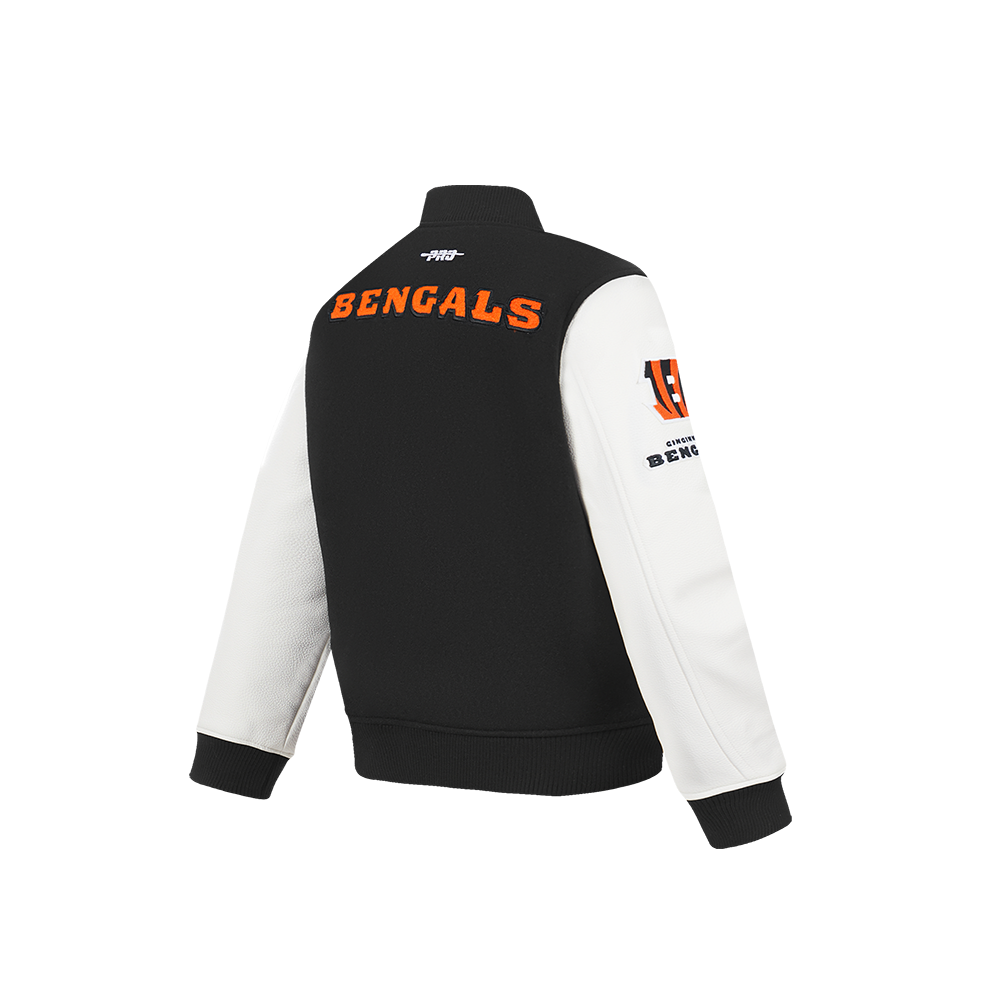 NFL CINCINNATI BENGALS CLASSIC CHENILLE LITTLE BOY'S WOOL VARSITY JACKET (BLACK/WHITE)