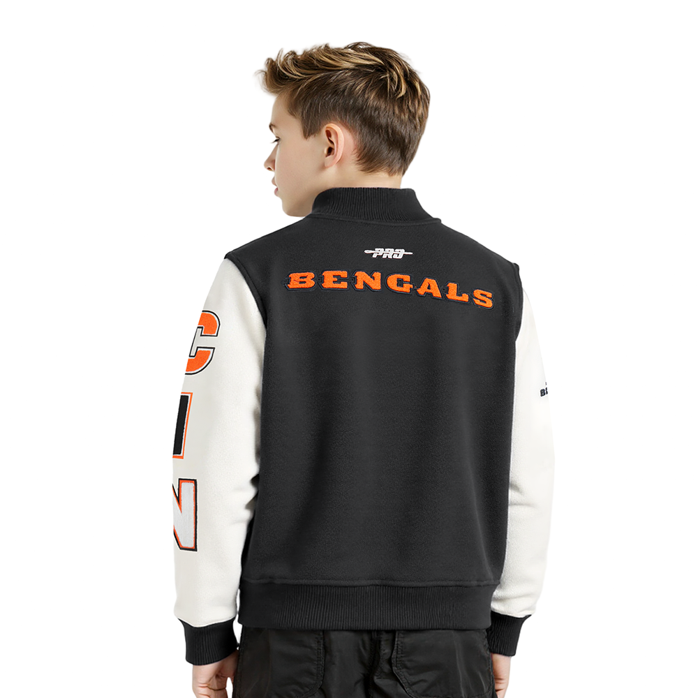 NFL CINCINNATI BENGALS CLASSIC CHENILLE LITTLE BOY'S WOOL VARSITY JACKET (BLACK/WHITE)