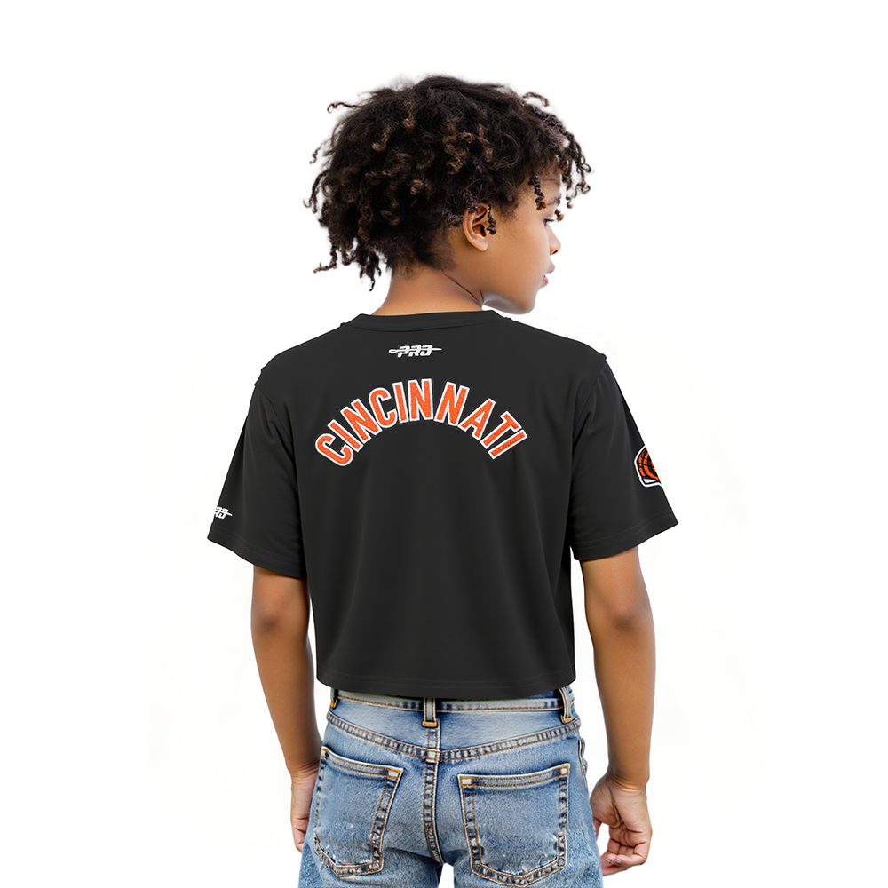 NFL CINCINNATI BENGALS CLASSIC LITTLE GIRLS SHORT SLEEVE BOXY TEE (BLACK)