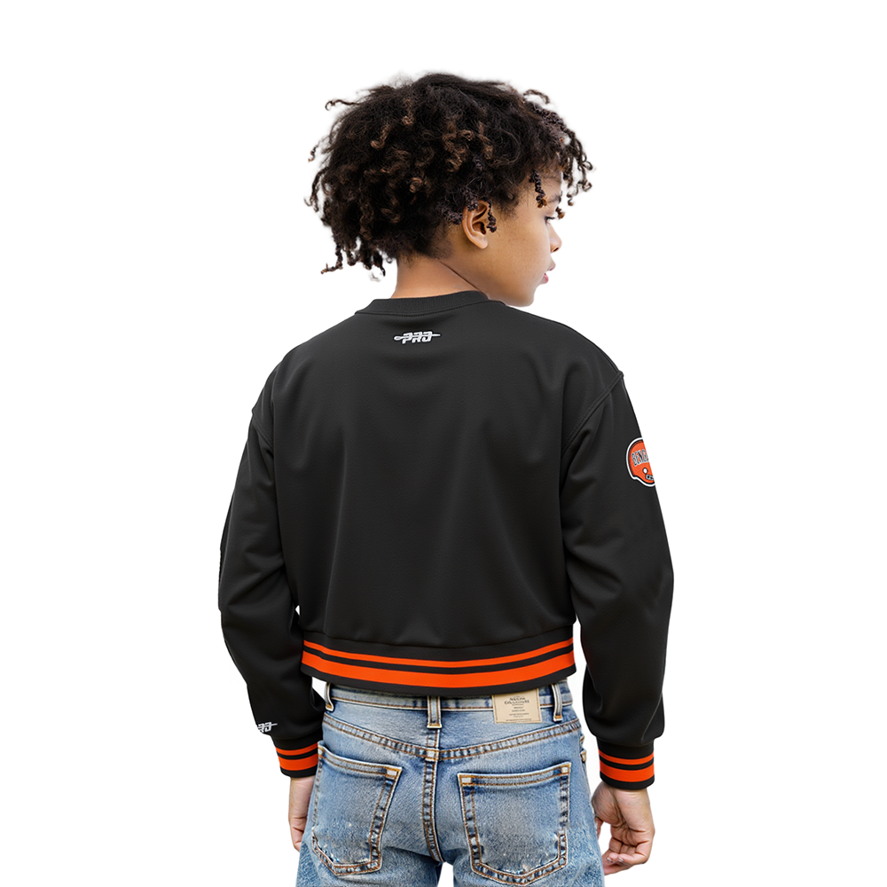 NFL CINCINNATI BENGALS RETRO CLASSIC LITTLE GIRLS  RIB FLEECE CREWNECK (BLACK/ORANGE)