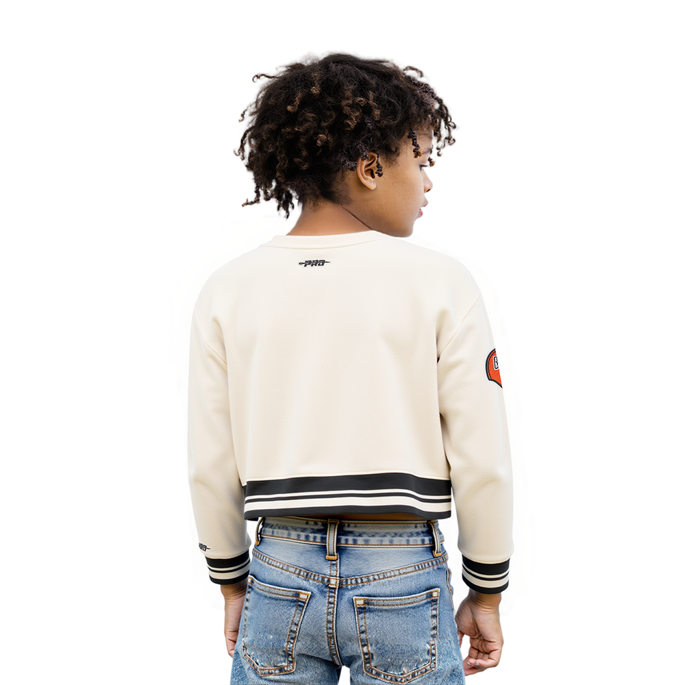 NFL CINCINNATI BENGALS RETRO CLASSIC LITTLE GIRL'S RIB FLC CREWNECK (EGGSHELL/ BLACK)