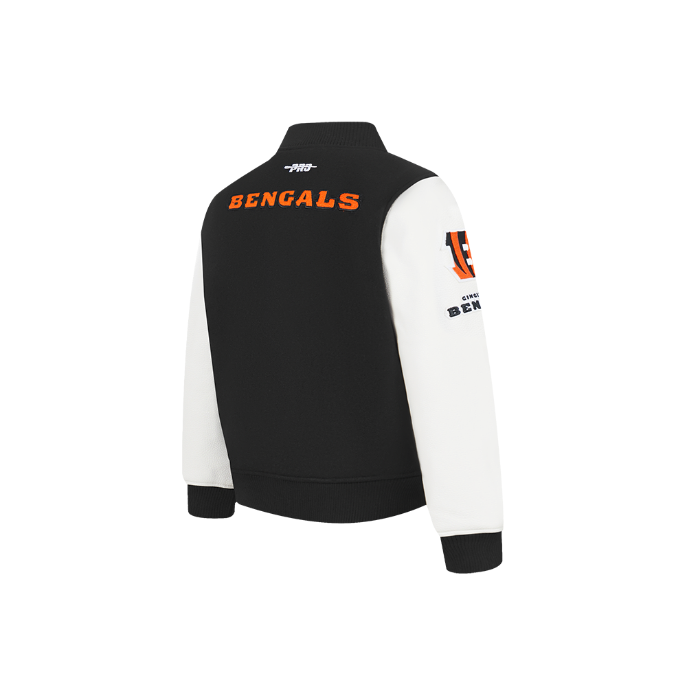 NFL CINCINNATI BENGALS CLASSIC CHENILLE TODDLER BOY'S WOOL VARSITY JACKET (BLACK/WHITE)