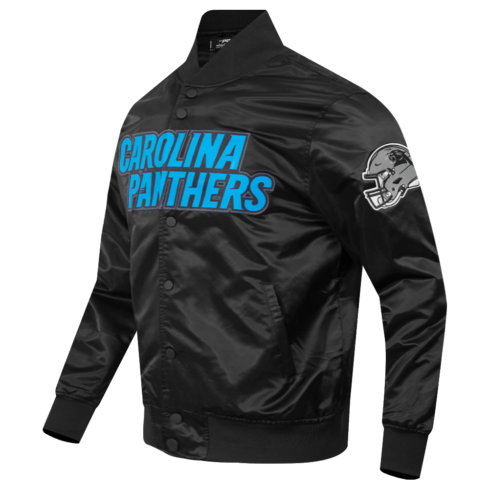 NFL CAROLINA PANTHERS BIG LOGO MEN'S SATIN JACKET (BLACK)