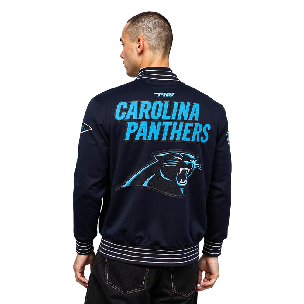 NFL CAROLINA PANTHERS PRO GAME DAY MEN'S DBL KNIT JACKET (BLACK/SILVER/WHITE)