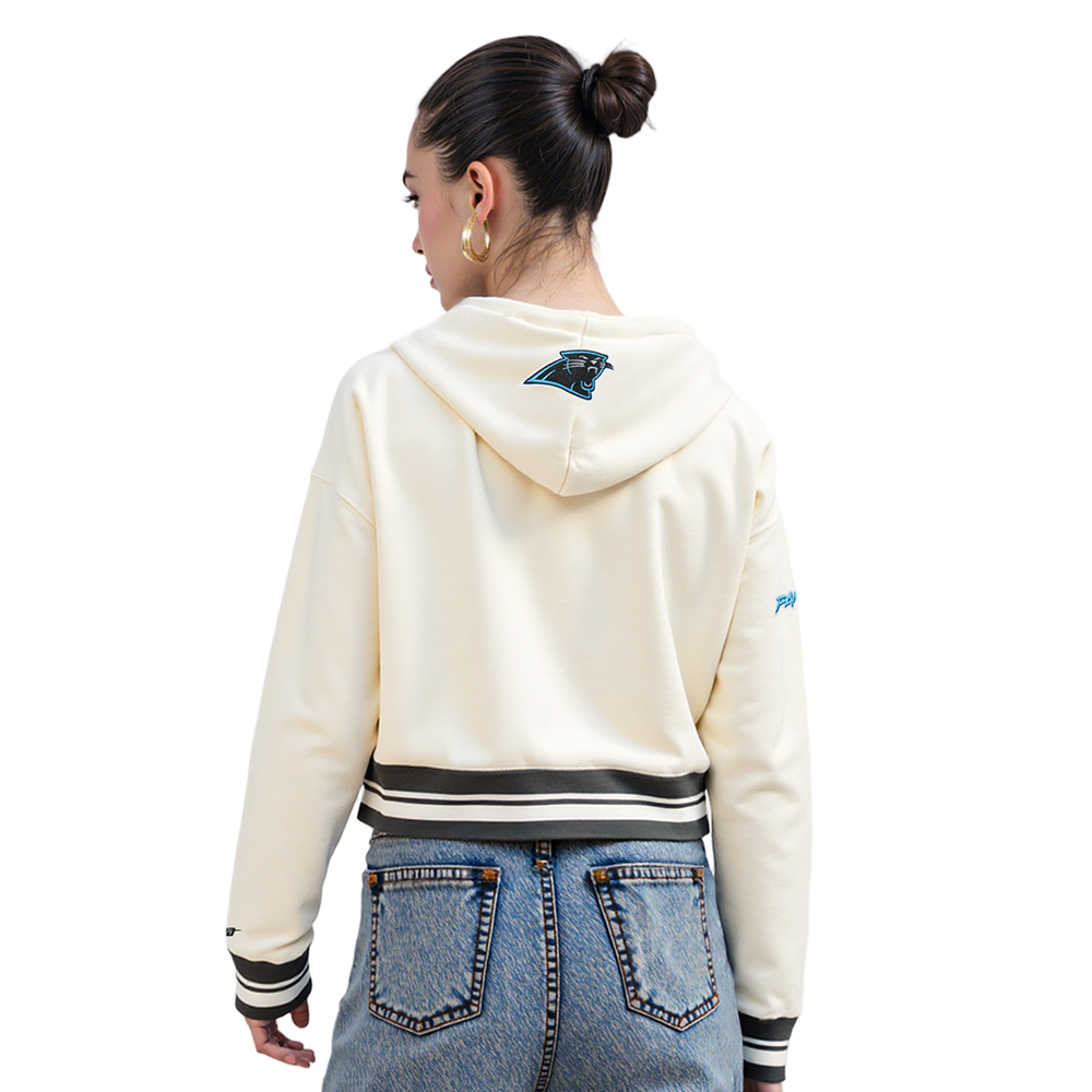 NFL CAROLINA PANTHERS RETRO CLASSIC WOMEN'S RIB CROPPED PO HOODIE (EGGSHELL/ BLACK)