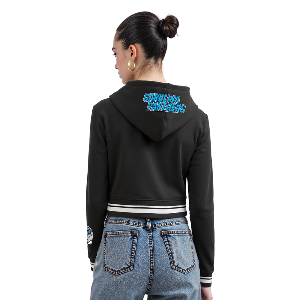 NFL CAROLINA PANTHERS MASHUP WOMEN'S RIB CROPPED PO HOODIE (BLACK)