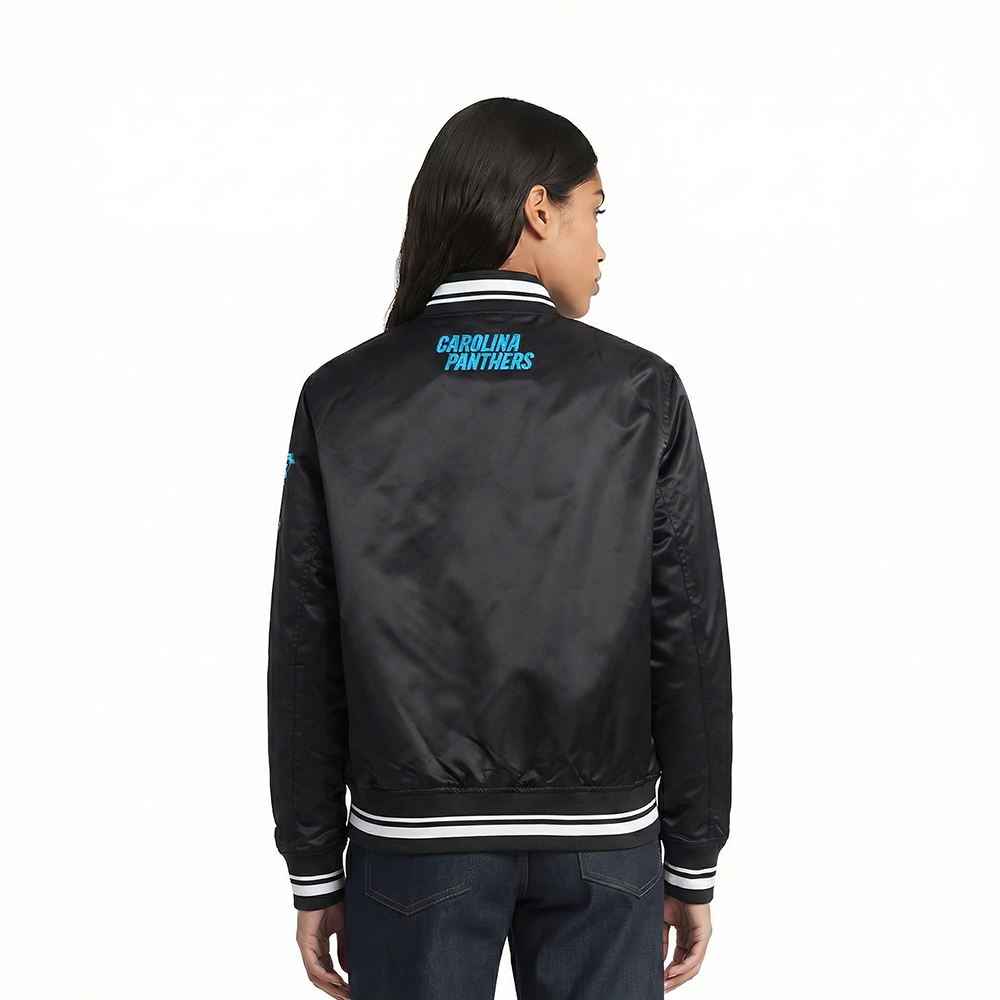 NFL CAROLINA PANTHERS SCRIPT TAIL WOMEN'S SATIN JACKET (BLACK)