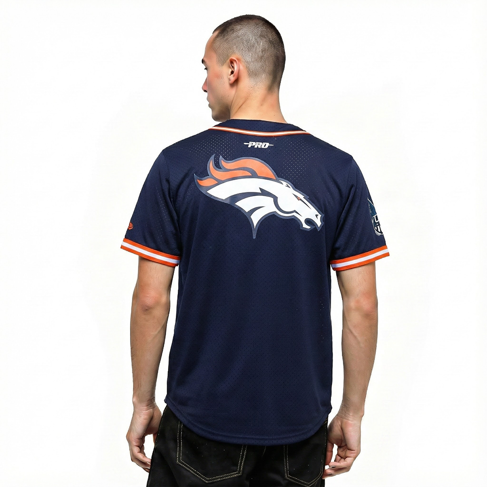 NFL DENVER BRONCOS SCRIPT TAIL MEN'S MESH BUTTON DOWN SHIRT (MIDNIGHT NAVY/ORANGE)