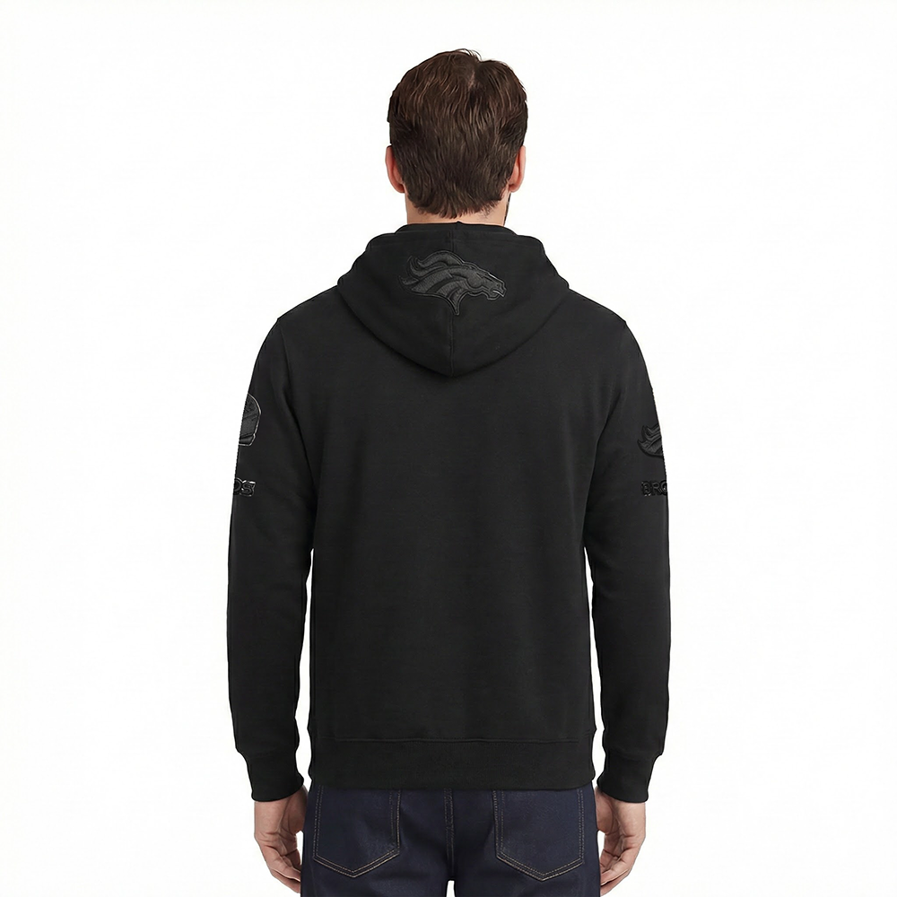 NFL DENVER BRONCOS TRIPLE BLACK MEN'S DOUBLE KNIT PULLOVER HOODIE (TRIPLE BLACK MEN'S)