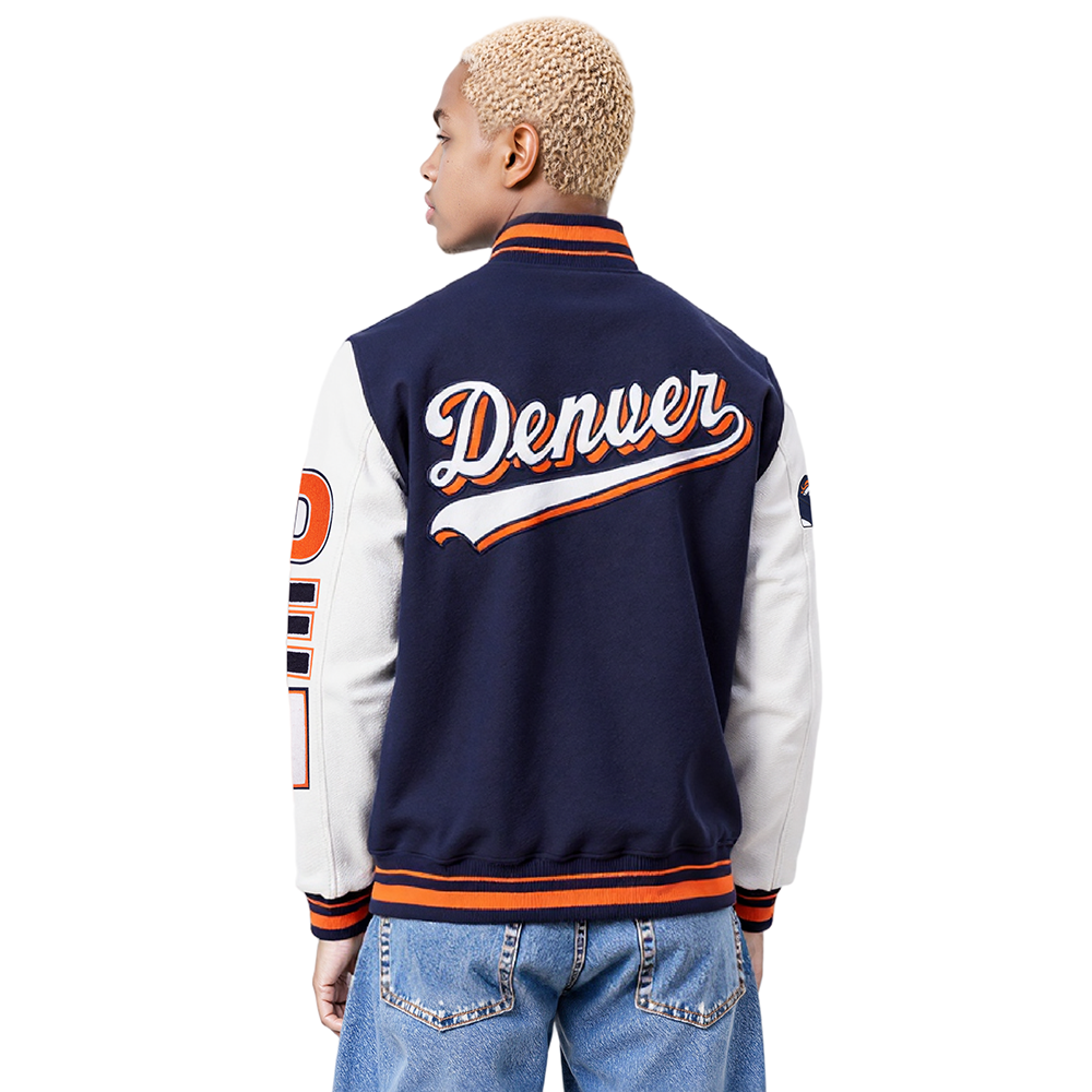 NFL DENVER BRONCOS SCRIPT TAIL MEN'S RIB WOOL VARSITY (MIDNIGHT NAVY/ORANGE/MIDNIGHT NAVY)