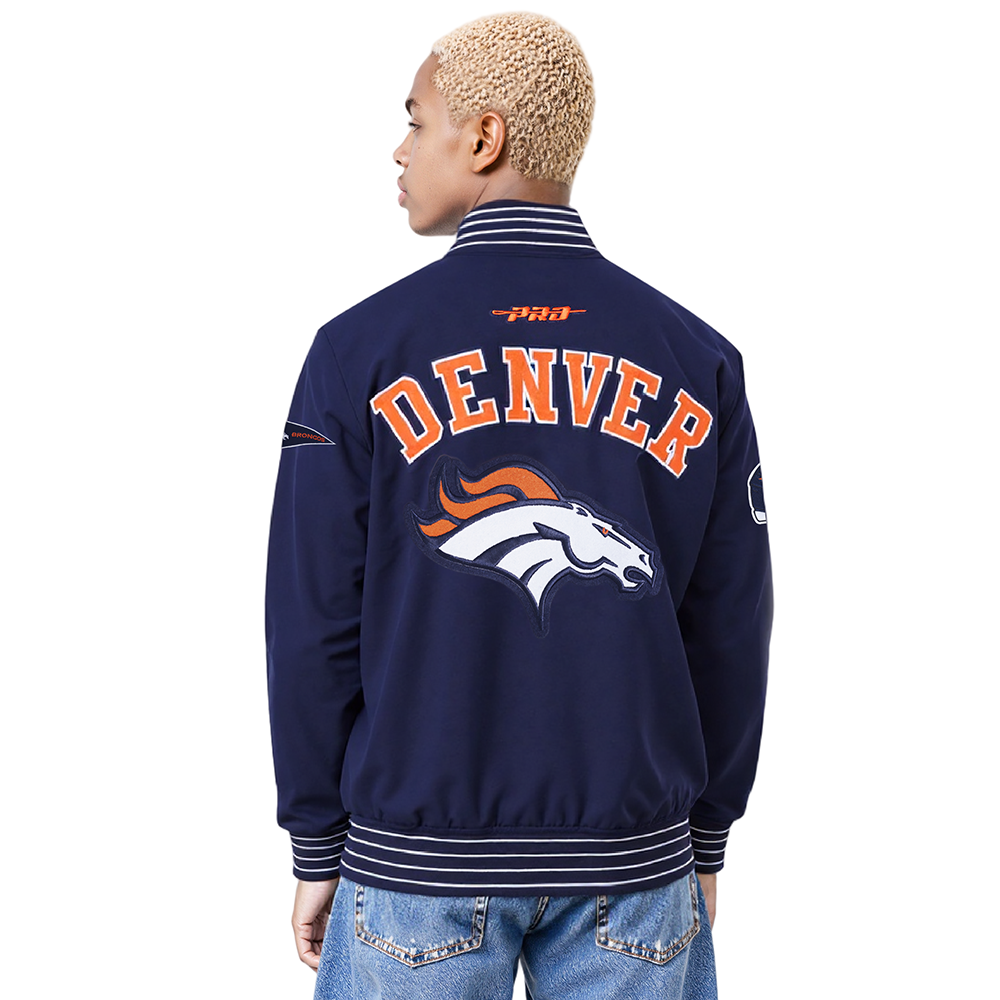 NFL DENVER BRONCOS PRO GAME DAY MEN'S DBL KNIT JACKET (MIDNIGHT NAVY/WHITE)
