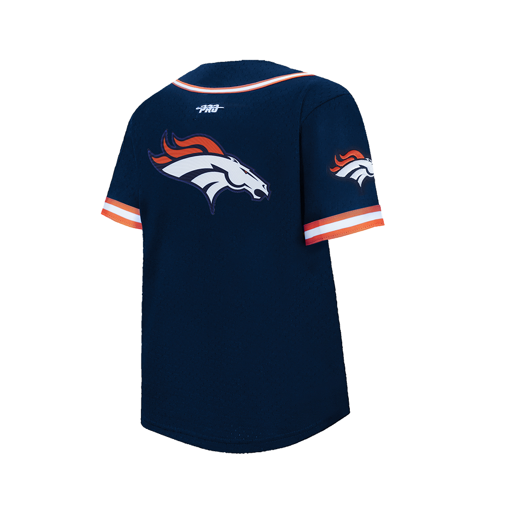 NFL DENVER BRONCOS CLASSIC BIG BOY'S MESH BUTTON DOWN SHIRT (MIDNIGHT NAVY/ORANGE)