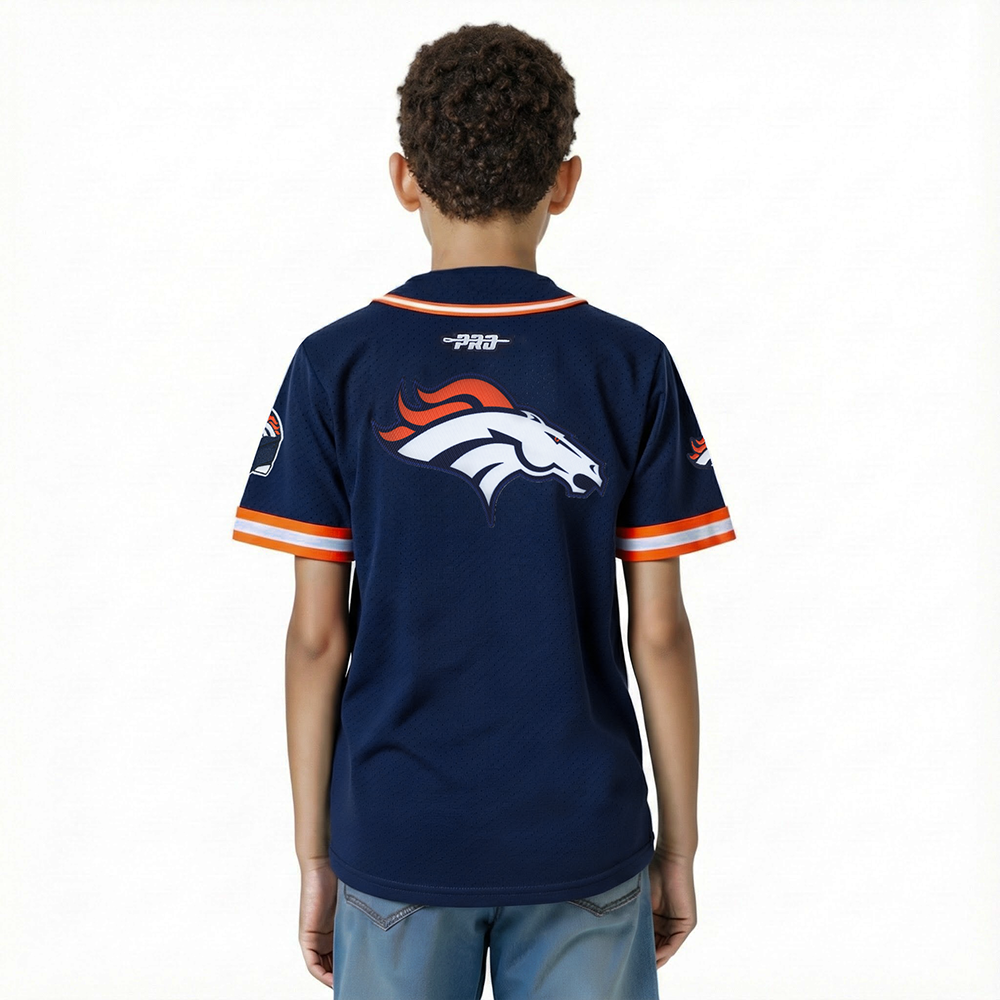 NFL DENVER BRONCOS CLASSIC BIG BOY'S MESH BUTTON DOWN SHIRT (MIDNIGHT NAVY/ORANGE)