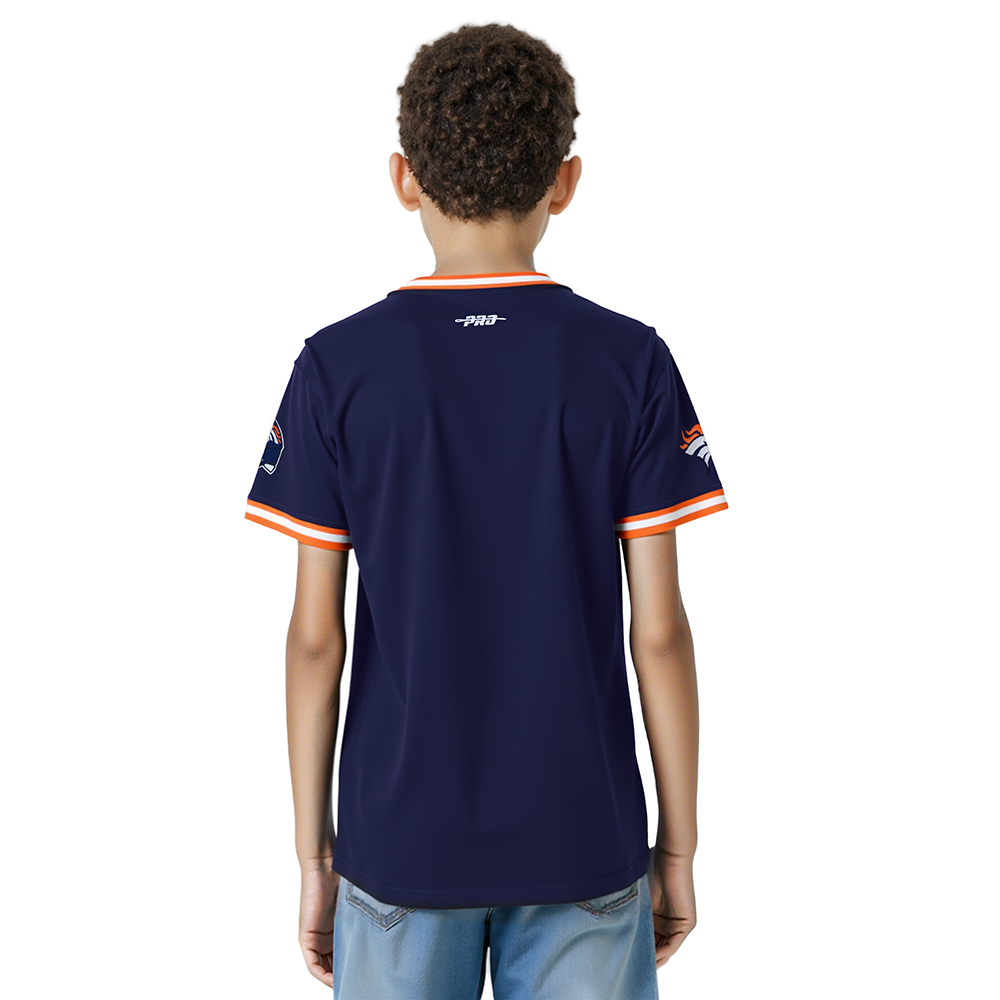 NFL DENVER BRONCOS CLASSIC BIG BOYS SHORT SLEEVE STRIPED RIB TEE (MIDNIGHT NAVY/ORANGE)