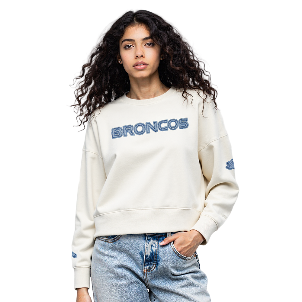 NFL DENVER BRONCOS VARSITY BLUES WOMEN'S FLC CREWNECK (LINEN)