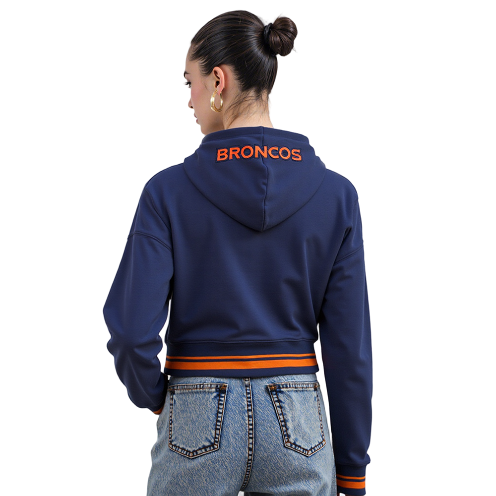 NFL DENVER BRONCOS MASHUP WOMEN'S RIB CROPPED PO HOODIE (MIDNIGHT NAVY/ORANGE/MIDNIGHT NAVY)