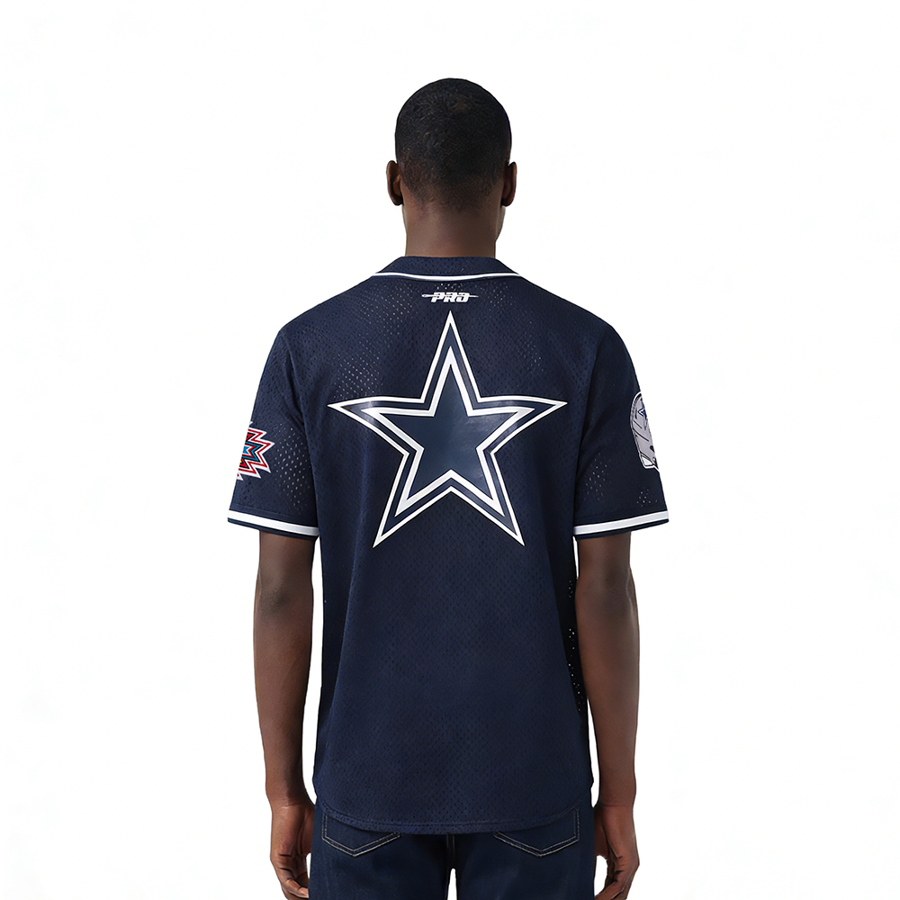 NFL DALLAS COWBOYS LOGO CLASSIC MEN'S MESH BUTTON DOWN JERSEY (MIDNIGHT NAVY)