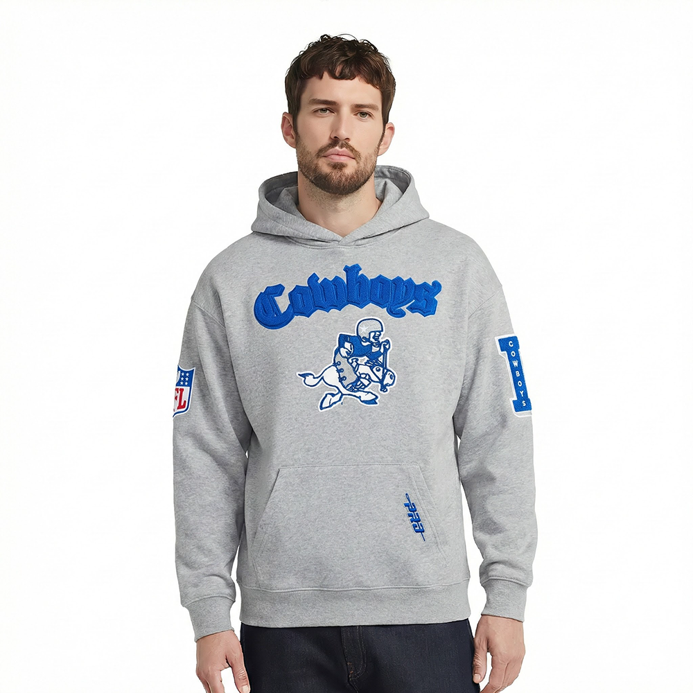 NFL DALLAS COWBOYS BEST OF MEN'S DROP SHOULDER PO HOODIE (DARK HEATHER GRAY)