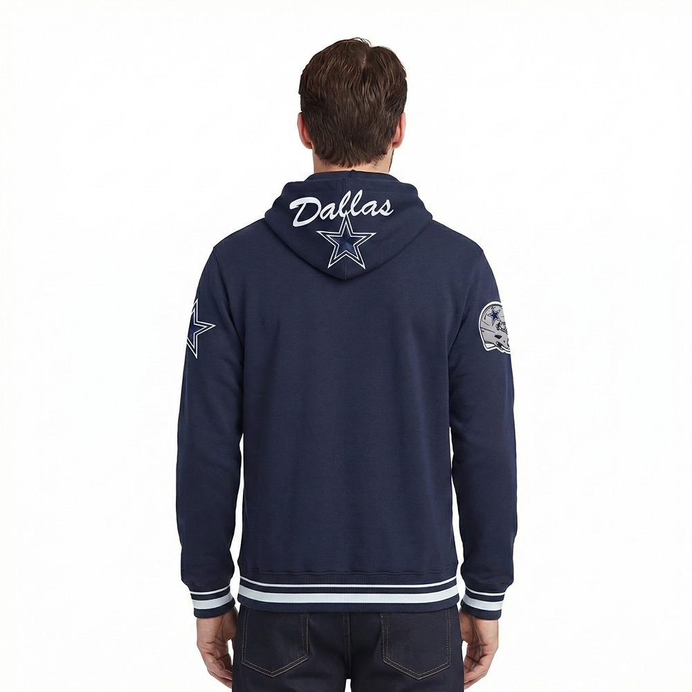 NFL DALLAS COWBOYS TEAM BADGE MEN'S RIB PO HOODIE (MIDNIGHT NAVY)