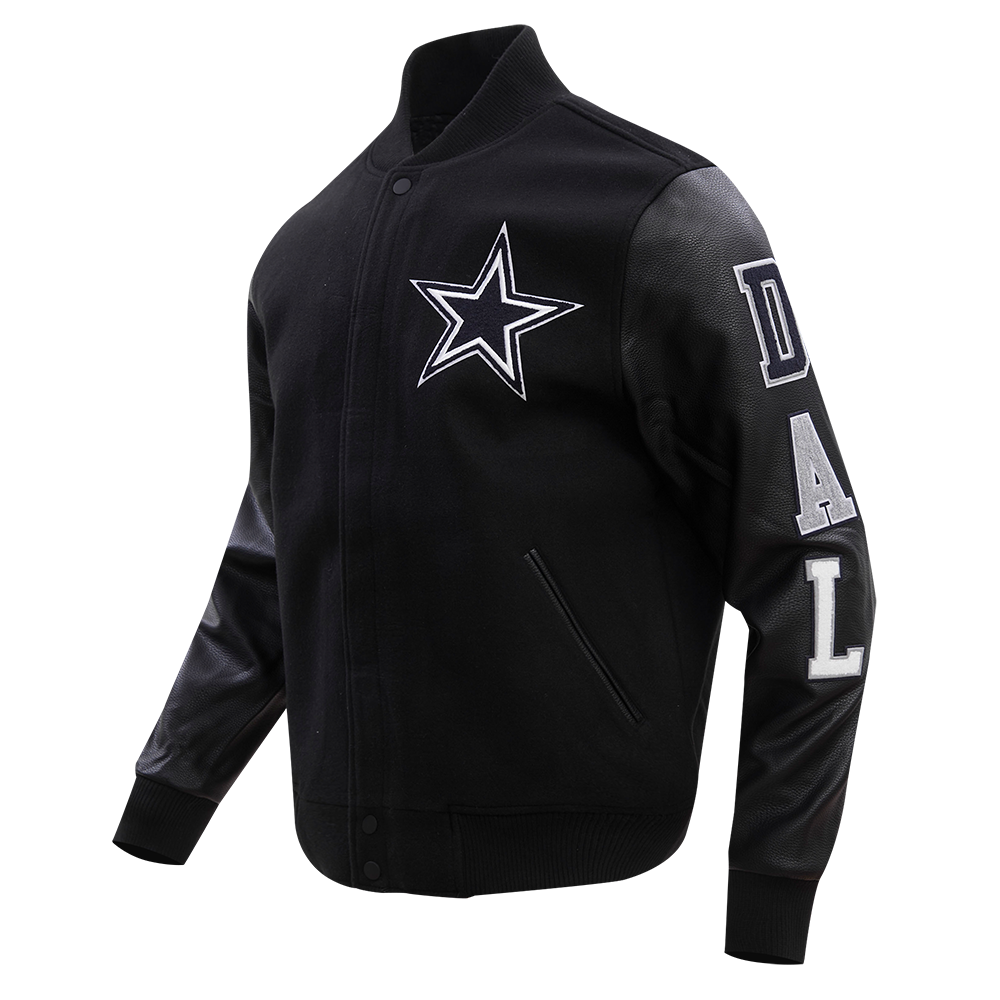 Dallas Cowboys Black/Black / White Quicksnap Wool Varsity Jacket By G-III