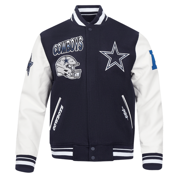 NFL DALLAS COWBOYS TURN IT UP MEN'S RIB WOOL VARSITY JACKET (MIDNIGHT NAVY/WHITE)