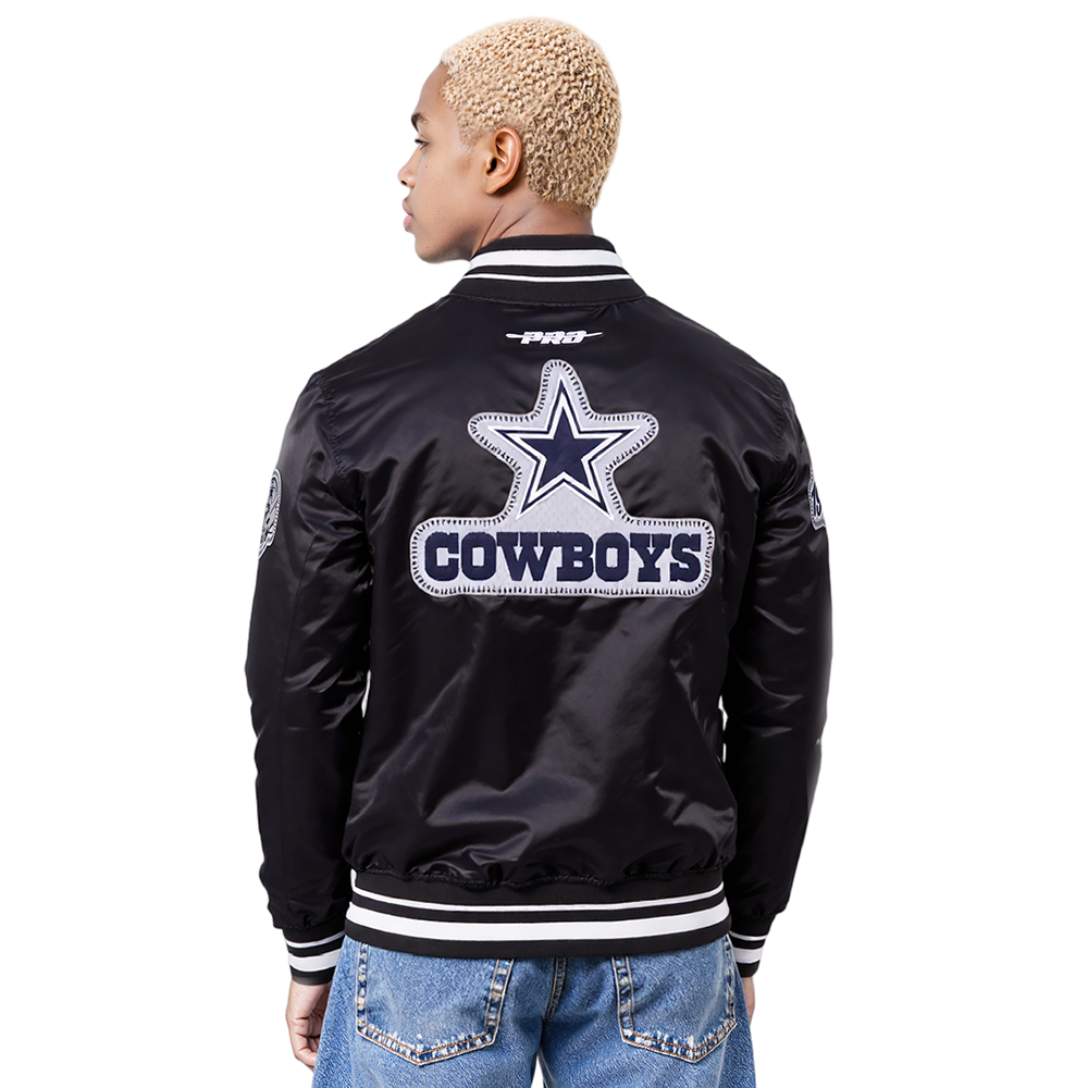NFL DALLAS COWBOYS DIY PICK STITCH MEN'S RIB SATIN JACKET (BLACK)