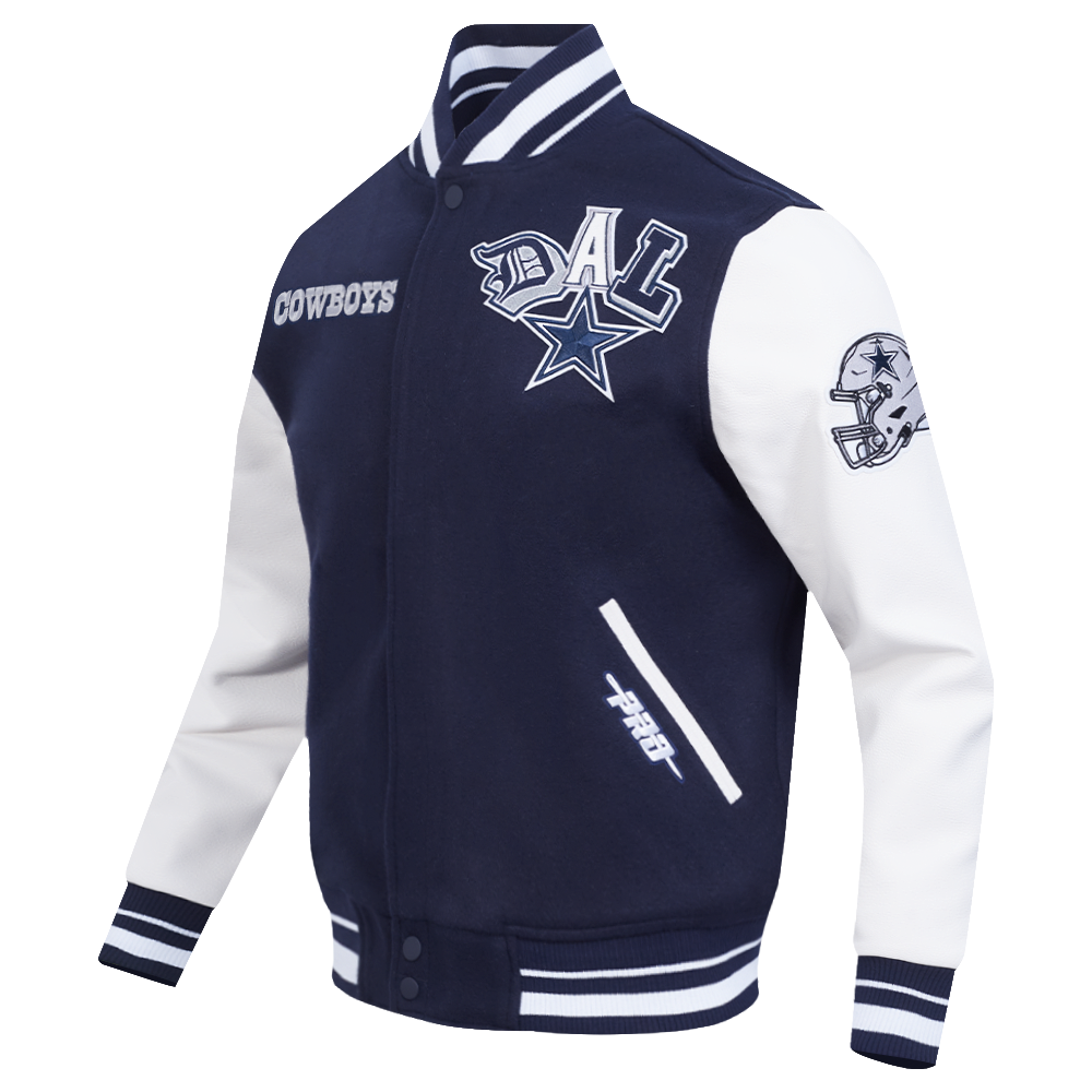 NFL DALLAS COWBOYS CITY RANSOM MEN'S RIB WOOL VARSITY JACKET (MIDNIGHT NAVY/WHITE)