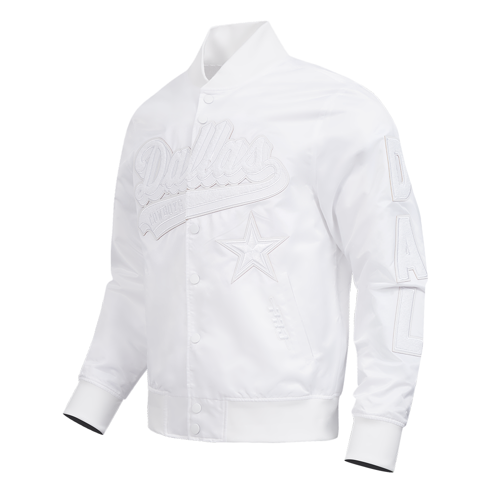 NFL DALLAS COWBOYS WHITE OUT MEN'S SATIN JACKET (WHITE)