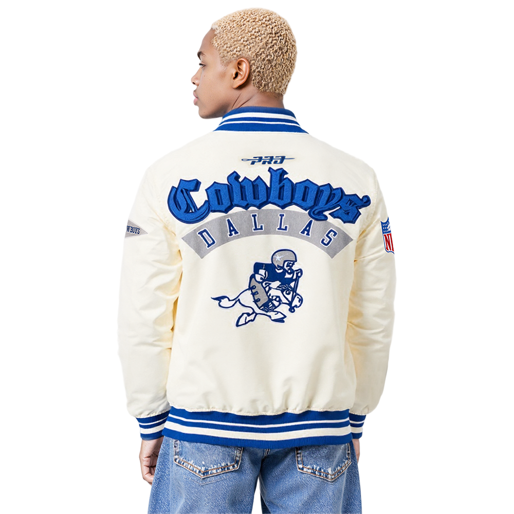 NFL DALLAS COWBOYS BEST OF MEN'S RIB SATIN JACKET (EGGSHELL/DODGER BLUE)