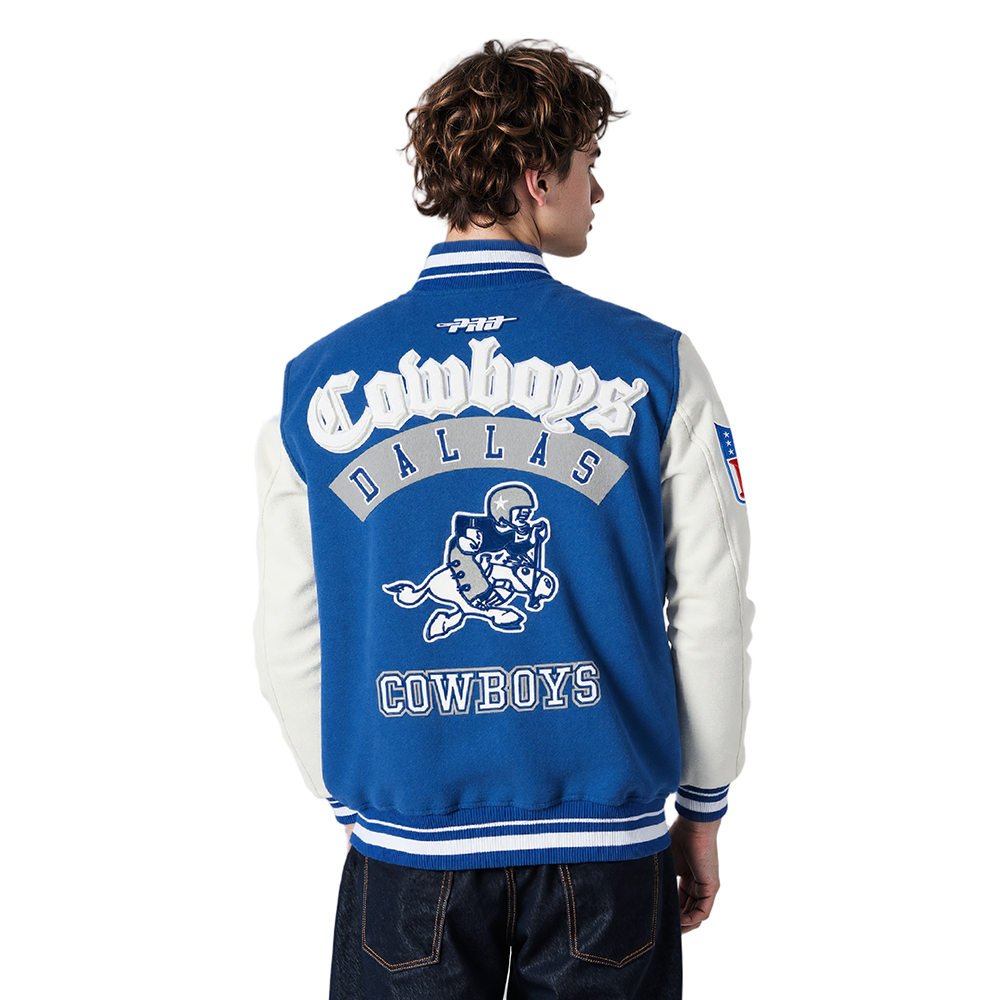 NFL DALLAS COWBOYS BEST OF MEN'S RIB WOOL VARSITY JACKET (DODGER BLUE/WHITE)