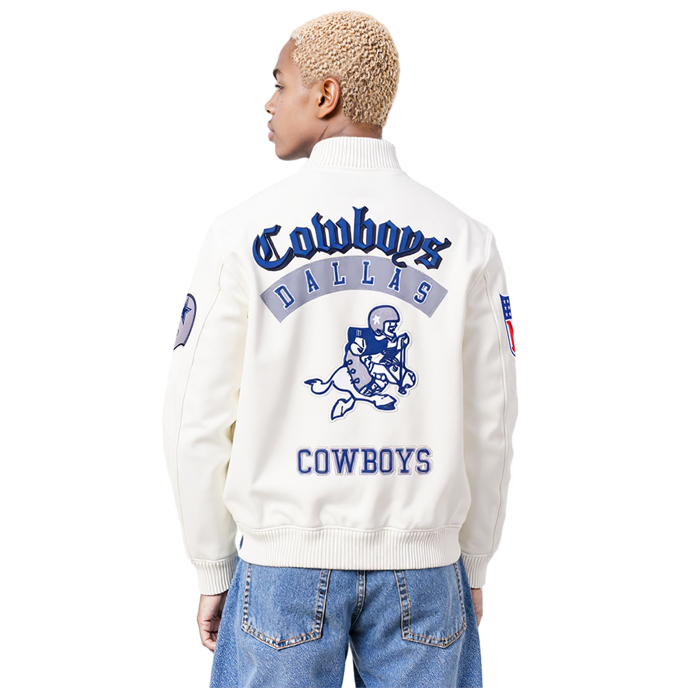 NFL DALLAS COWBOYS BEST OF MEN'S LEATHER VARSITY JACKET (EGGSHELL)