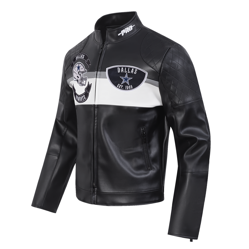 NFL DALLAS COWBOYS BORN FOR SPORT MEN'S MOTO JACKET (BLACK/WHITE)