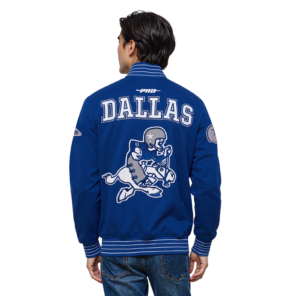 NFL DALLAS COWBOYS PRO GAME DAY MEN'S RETRO JACKET (DODGER BLUE/SILVER/WHITE)