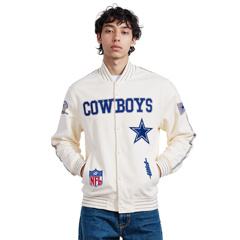 NFL DALLAS COWBOYS PRO GAME DAY MEN'S RETRO JACKET (EGGSHELL/TAUPE/EGGSHELL)