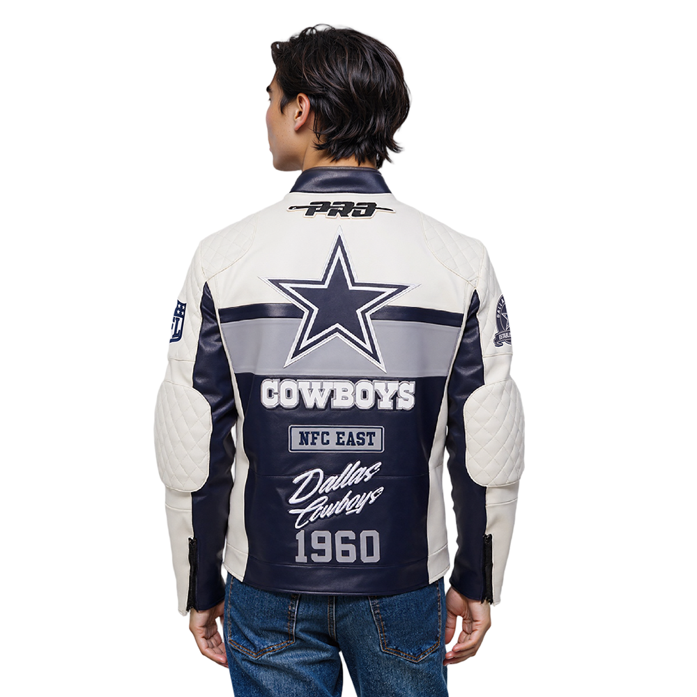 NFL DALLAS COWBOYS TURN IT UP MEN'S RIB WOOL VARSITY JACKET (MIDNIGHT NAVY/WHITE)
