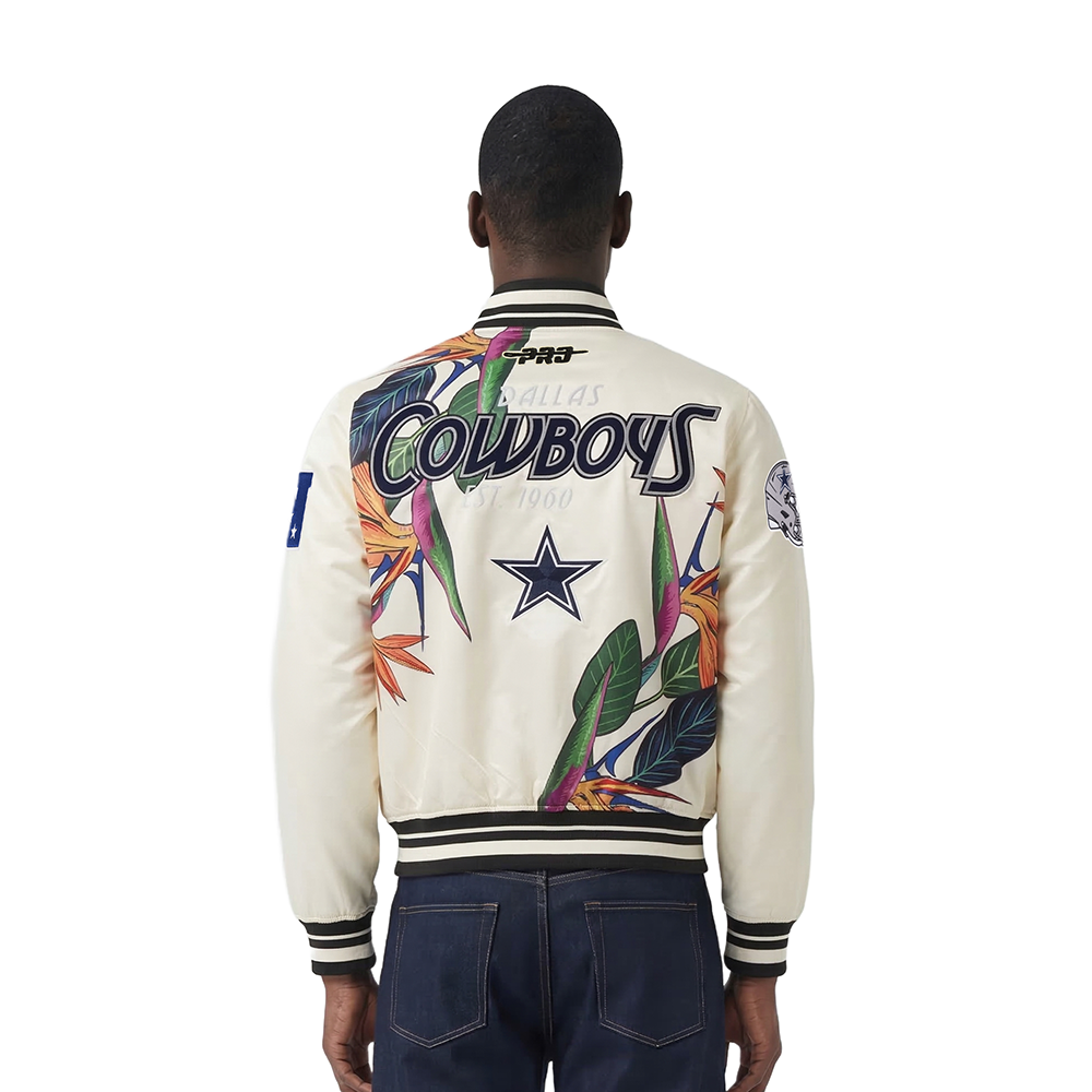 NFL DALLAS COWBOYS PARADISE MEN'S SATIN JACKET (EGGSHELL/ BLACK)