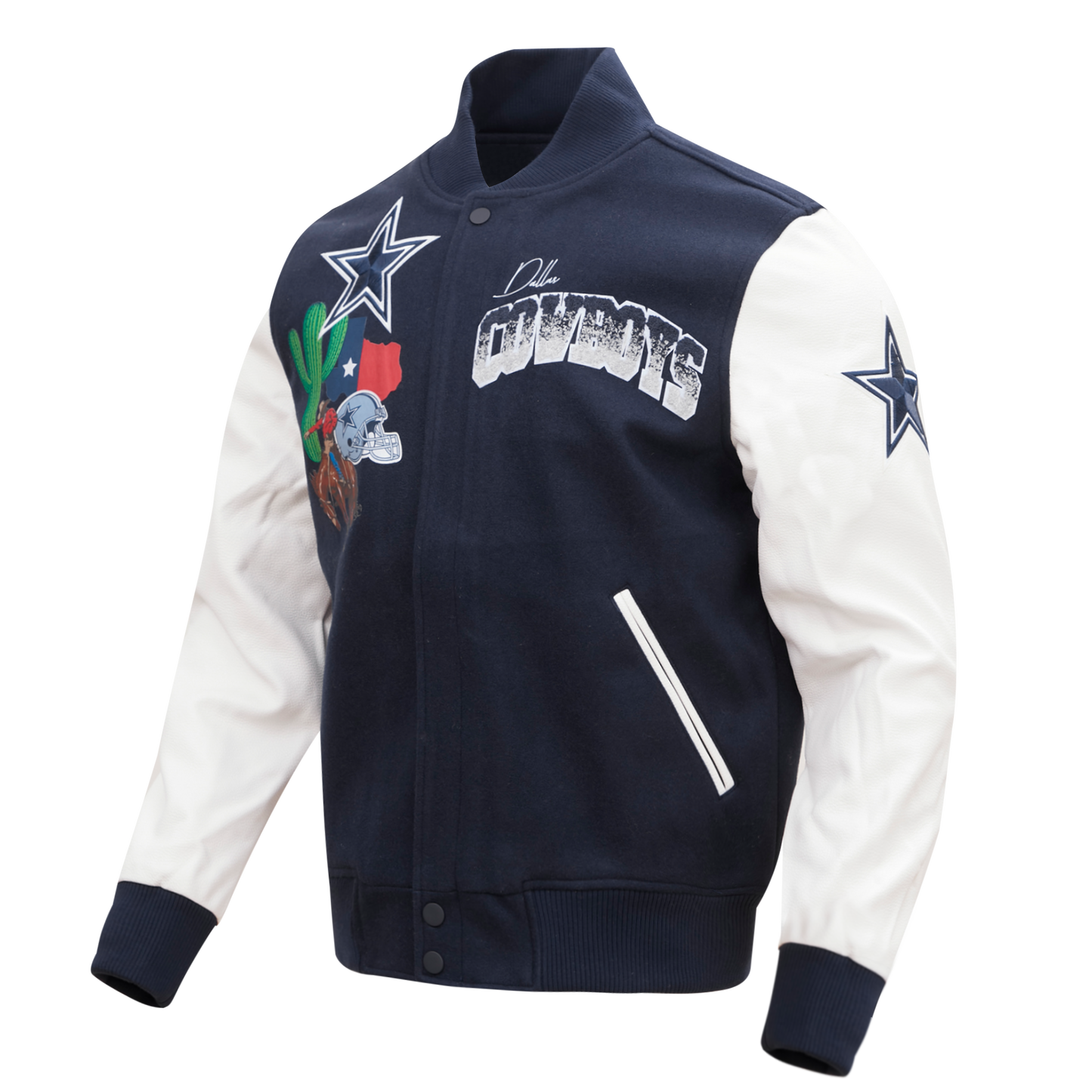 NFL DALLAS COWBOYS HOMETOWN MEN'S WOOL VARSITY JACKET (MIDNIGHT NAVY/WHITE)