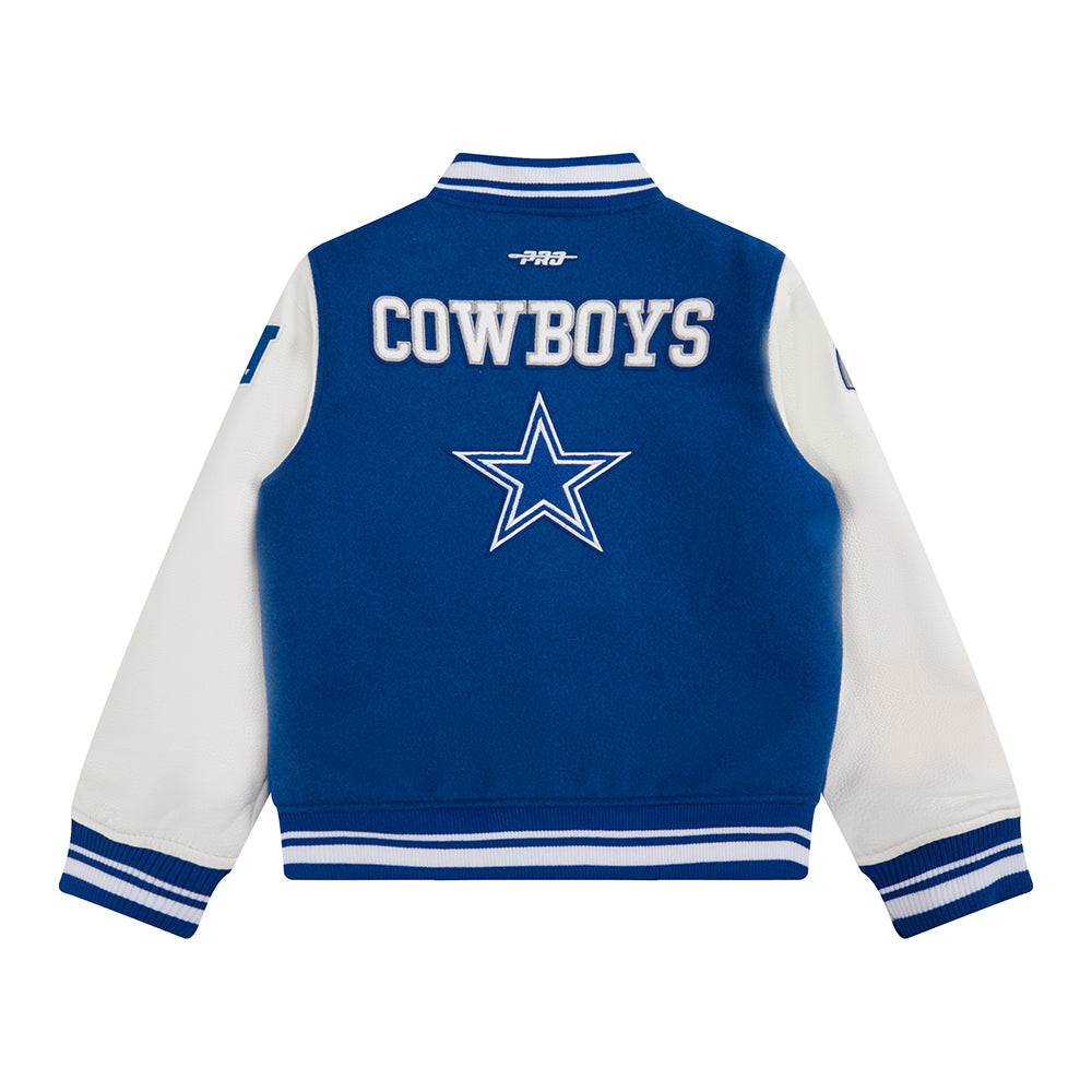NFL DALLAS COWBOYS RETRO CLASSIC BIG BOYS RIB WOOL VARSITY JACKET (DODGER BLUE/WHITE)