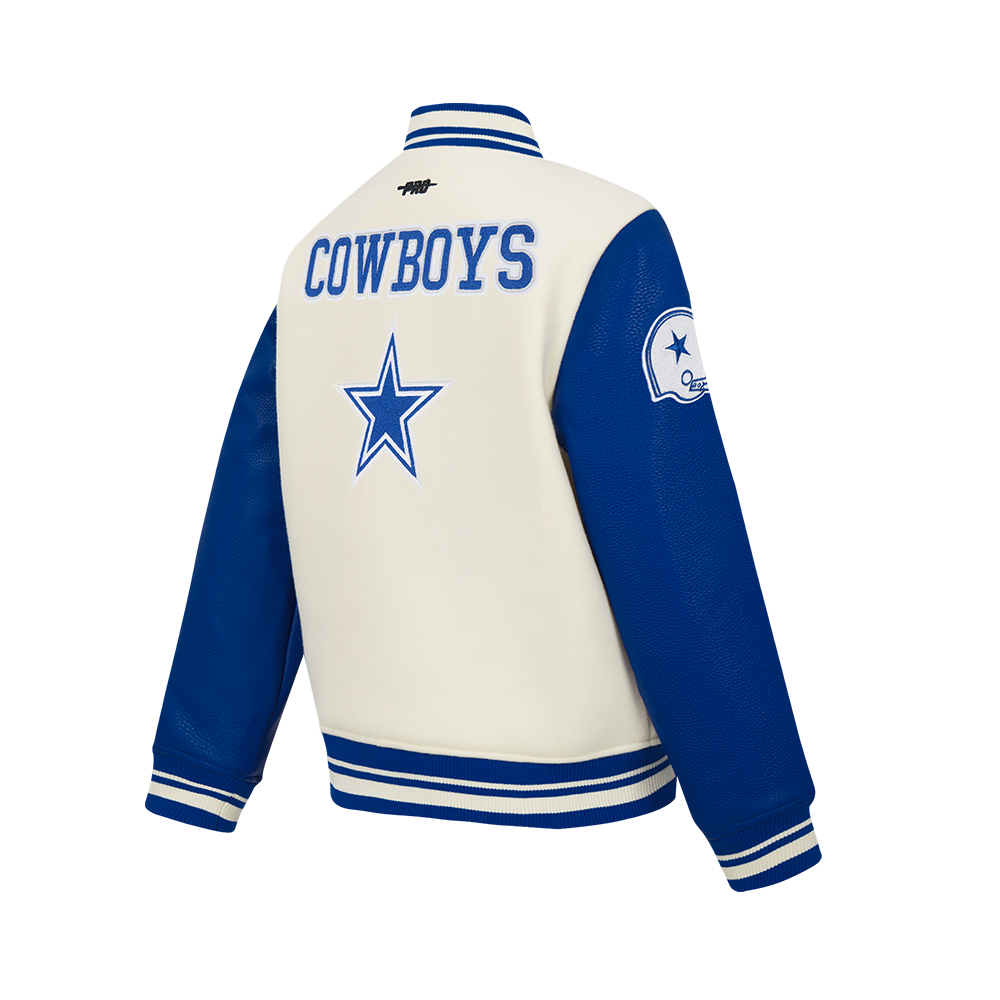 NFL DALLAS COWBOYS RETRO CLASSICS BIG BOY'S RIB WOOL VARSITY JACKET (EGGSHELL/DODGER BLUE)