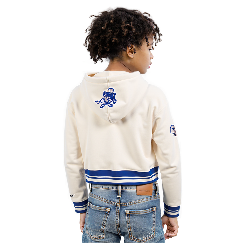 NFL DALLAS COWBOYS RETRO CLASSIC BIG GIRLS  RIB FLEECE PULLOVER HOODIE (EGGSHELL/DODGER BLUE)