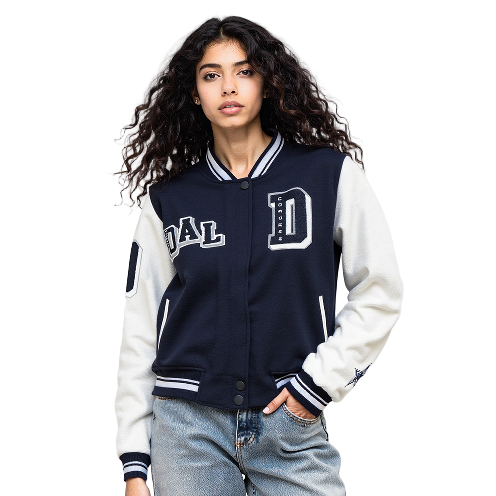 NFL DALLAS COWBOYS MASHUP WOMEN'S RIB WOOL VARSITY JACKET (MIDNIGHT NAVY/WHITE)