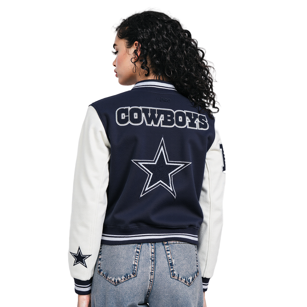 NFL DALLAS COWBOYS MASHUP WOMEN'S RIB WOOL VARSITY JACKET (MIDNIGHT NAVY/WHITE)